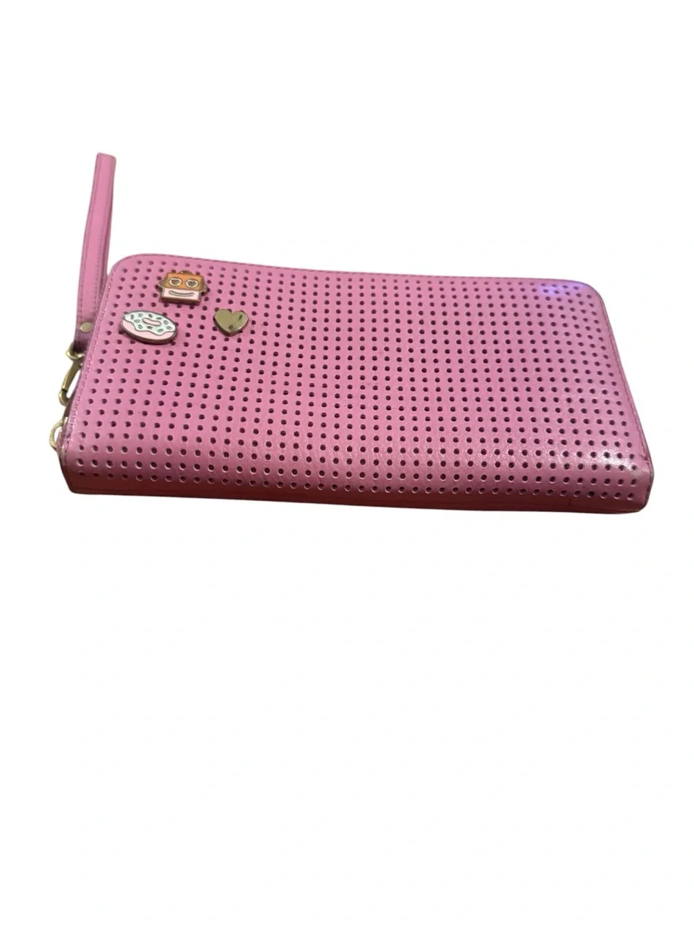 Fossil Perforated Pink Wristlet Clutch with Charm Accents